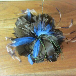 feather flower hair clip or brooch Fascinator hand made by ME! Brown blue (447A)